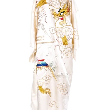 Ivory Dragon Embroidered Silk Robe