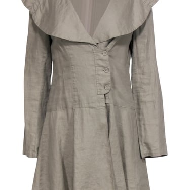 Cynthia Rowley - Taupe Linen Wide-Collared Button Front Dress Sz M