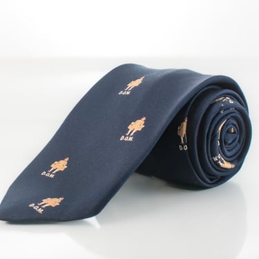 Vintage Silk Tie - Blue with Quirky D.O.M. (Dirty Old Man) Embroidered | Allyn | 