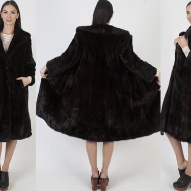 Mid Length Mahogany Mink Jacket , Dark Brown Fur Coat, Large Shawl Collar, Womens Wedding Princess Overcoat 