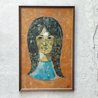 Large Framed Montage Portrait of a Young Woman, 1970s Collage Art 