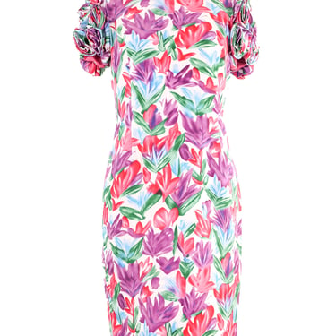 Yves Saint Laurent Floral Rosette Sleeve Dress