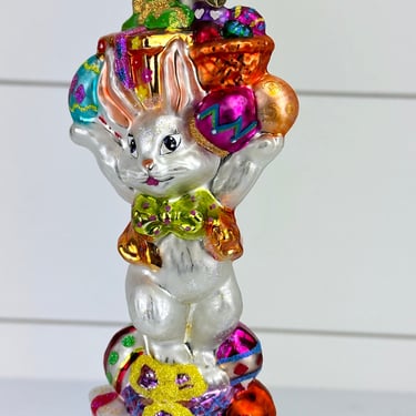 Christopher Radko EGGSTRA PLENTY Easter Bunny Glass Christmas Ornament 