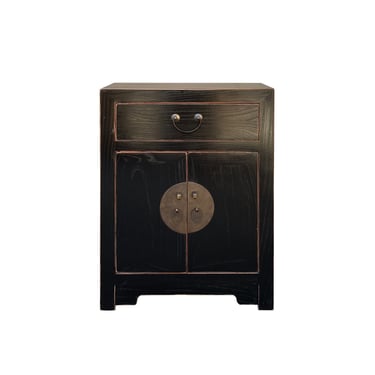 Distressed Wood Grain Black Lacquer Drawer End Table Nightstand cs7251E 