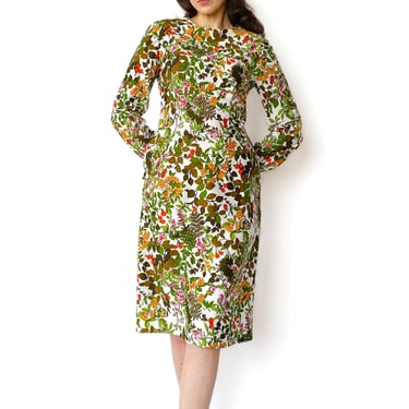 1970s Long Sleeve Floral Dress, sz. L