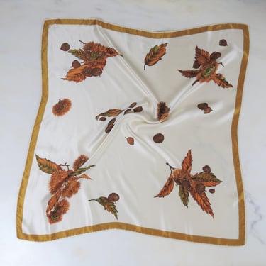 Vintage silk scarf, 1960s, hand rolled, Italian, fall leaves motif, 30" 