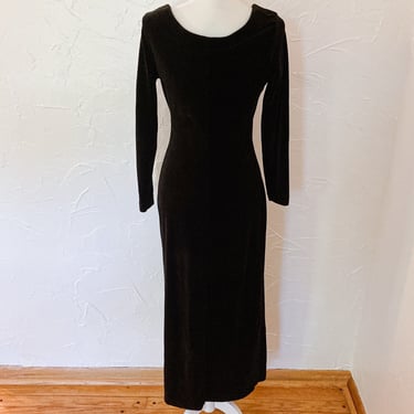 80s/90s Black Velvet Bodycon Goth Maxi Dress | Medium/Large 