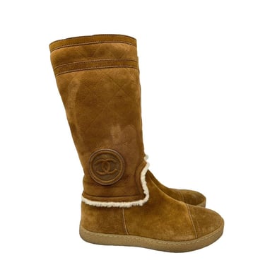 Chanel Brown Suede Quilted Boots