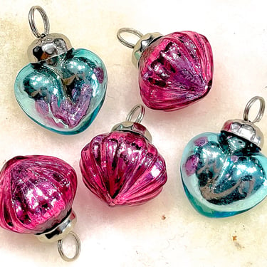 VINTAGE: 5pc - Small Thick Mercury Ornaments - Mid Weight Kugel Style Ornaments - Unique Find - SKU 