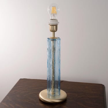 Murano glass table lamp, Tronchi talco blue color with brushed finish, height 40 cm design lamp handmade in Italy 