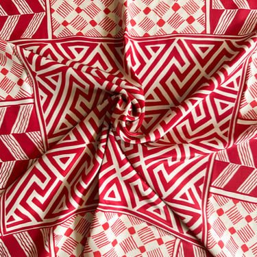 1980s Valentino Graphic Red And White Motif Silk Scarf 