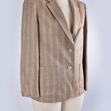 Nordstrom Woven Silk Blazer Jacket Beige Neutral 100% Japanese Silk Vintage 1970's, 1980's Size 8 Medium Japan Suit Gallery 