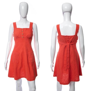 1970's Byer California Coral Square Neck Above-The-Knee Sun Dress Size S/M