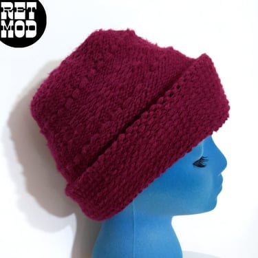 Deadstock Chunky Vintage 60s 70s Maroon Crochet Winter Hat 