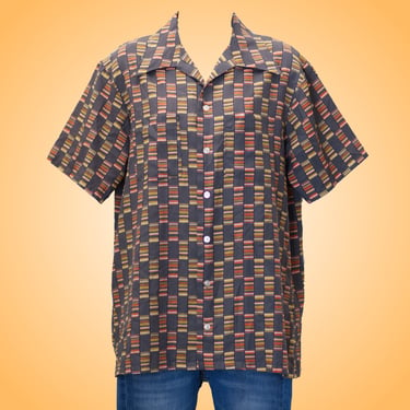Vintage 1970s Tiki Shirt | 70s Long Collar Short Sleeved | Medium | 11 