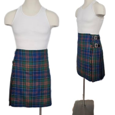 Lawrie's of Glasgow 1980's Green Blue Tartan Wool Plaid Authentic Scottish Kilt I Sz Med 