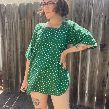 70s green floral artists smock with pockets 