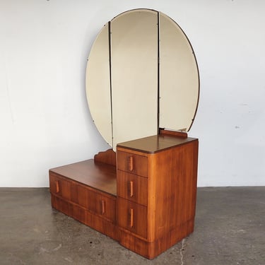 Vintage Art Deco Vanity with Large Round Mirror 