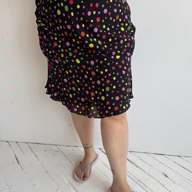 Vintage - Silk Rainbow Polka Dot Skirt (XL/1X)