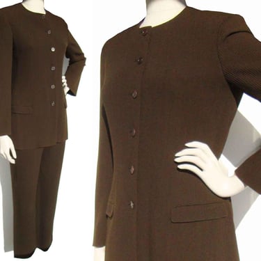 Vintage 90s Calvin Klein Brown Wool Pant Suit M 