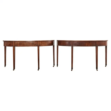19th Century Pair of George III Mahogany Demilune Console Tables