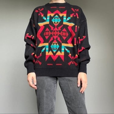 Vintage Crewneck Geometric Abstract Southwestern Aztec Oversized Sweater Size XL 