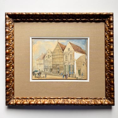 Fine Antique Watercolor Painting Antwerp Cityscape Street Scene 19th C Victorian 