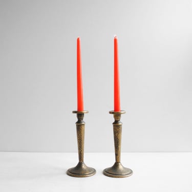 Vintage Pair of Hammered Brass Candlesticks, Brass Candleholders 