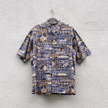 Vintage Men's Reyn Spooner Cotton Hawaiian Tropical Surfing Print Shirt Size XLarge 