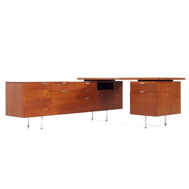 George Nelson for Herman Miller Mid Century Walnut Desk with Return - mcm 