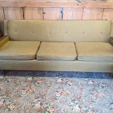 Mid Century Yellow-Tan Three Seater Couch 77.5 x 31 x 28