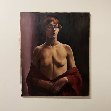 1930s Art Deco Painting of Nude Woman - Early 1900s Portrait Paintings - Antique Artwork - Chicago Institute of Art - Illinois Artist 