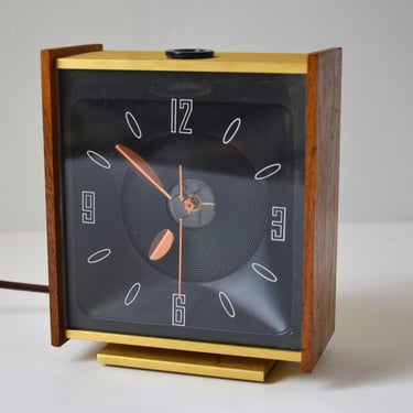 Vintage Modern Projector Alarm Clock in Teak and Aluminum by Stancraft, 
