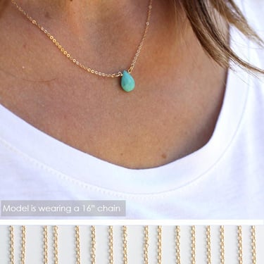 Teardrop Gemstone Necklace/Dainty Turquoise Pendant/Minimal Layering Necklace/Gift for Wife/Gift for Her/Bridesmaid Gift/Christmas Gift/N268 
