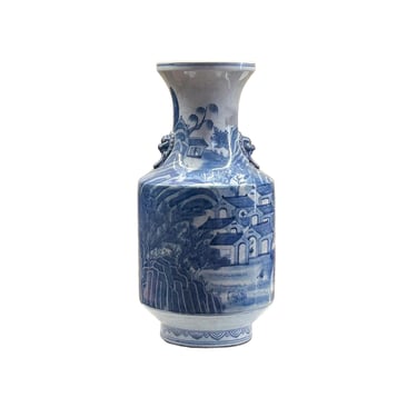 Vintage Chinese Blue White Scenery Graphic Porcelain Art Vase ws4814E 