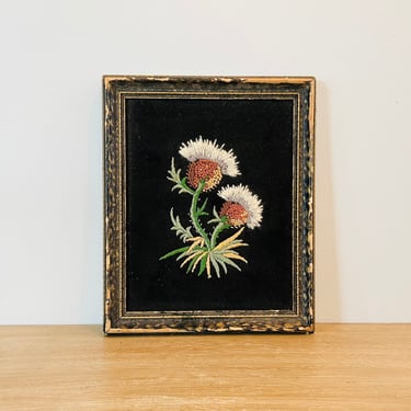 Vintage Thistle Needlepoint Framed Wall Art 