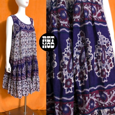 Pretty Vintage 70s 80s Purple Paisley Cotton Indian Tent Dress 