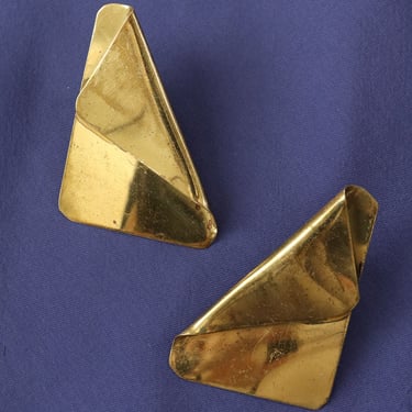 Signed Modernist Folded Metal Earrings