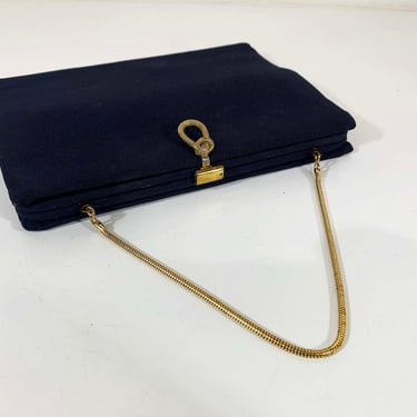 Vintage HL Harry Levine Purse Clasp Navy Handbag Shoulder Handbag Retro Blue Gold Evening Bag 1950s 50s Kisslock Closure Mid-Century 