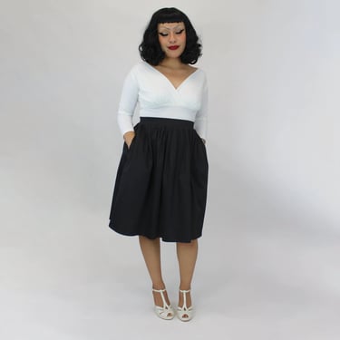 Vintage Inspired Pleated Classic Black Circle Skirt w/ Pockets 