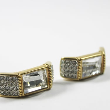 1980s Swarovski Pave Crystal Pierced Statement Earrings Swan Mark Vintage 