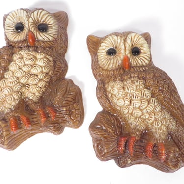 Vintage Plastic Foam Owls Wall Plaques - Set of 2 Vintage Wall Owls 