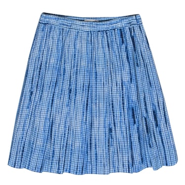 Tory Burch - Blue Printed Cotton Pleated Miniskirt Sz 0