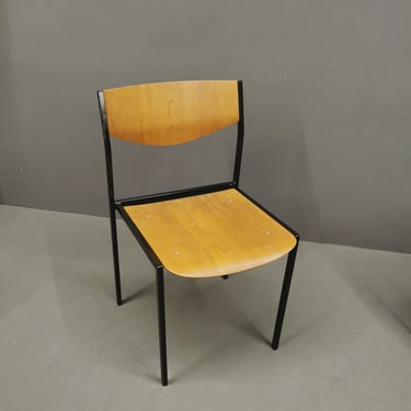 1 of 10 Wooden Industrial Old School Chair, Mid Century Designer Chair, Wood and Metal chair, MCM furniture, made in 70's 