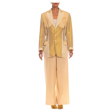 1990S Jean Paul Gaultier Peach  Cream Wool Taffeta Patchwork Suit 