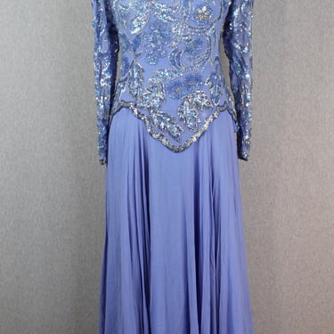1980s Periwinkle Blue Beaded Evening Gown - by Bernadette Designs - 80s Cocktail Dress - Black Tie - Formal 