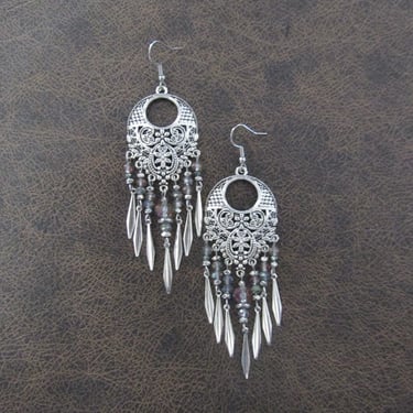 Crystal chandelier iridescent and silver earrings, large 