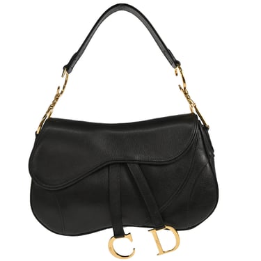 Christian Dior 2001 Black Leather Double Saddle Handbag
