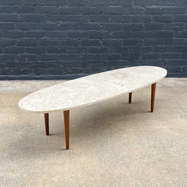 Mid-Century Modern Surfboard Style Coffee Table with Marble Stone Top, c.1960’s 