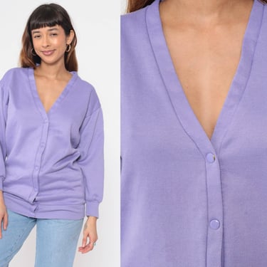 Lavender Cardigan Sweatshirt 90s Purple Button Up Sweatshirt Slouchy Plain Retro Solid Basic Streetwear Vintage 1990s Small 